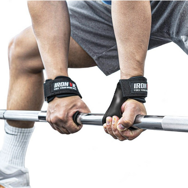 아이언빅 퀵그립 헬스 스트랩 리프팅 손목 보호대 소가죽 양손착용 세트, 블랙, 1세트
