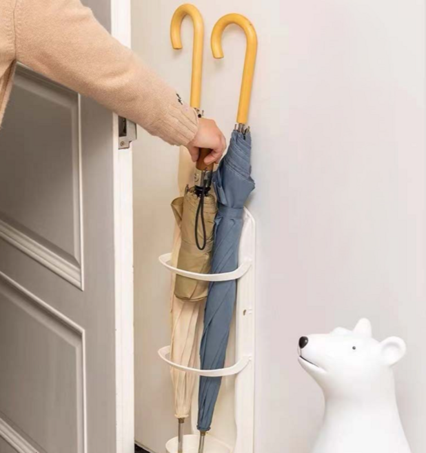 메이크마인 무타공 물받이 분리형 벽걸이 현관 우산 꽂이, 화이트, 1개