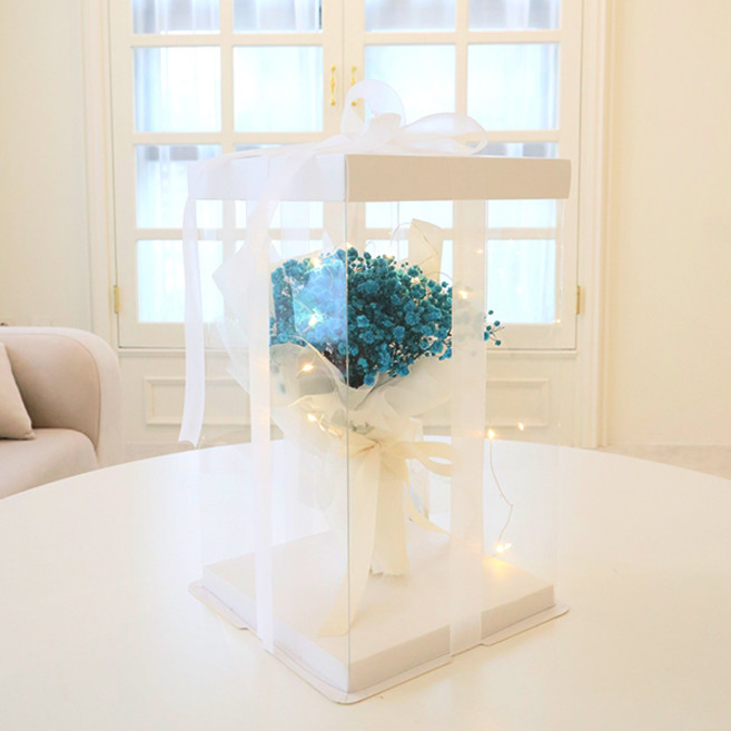MORIANN 鮮花 With You 滿天星 永生花 燈飾花束 + 禮物盒組, With You Blue(花束), 透明(禮物盒), 1個