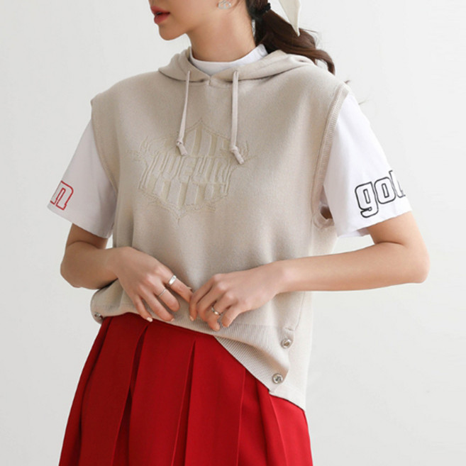 Pipin 女款下擺開衩連帽背心 #112094