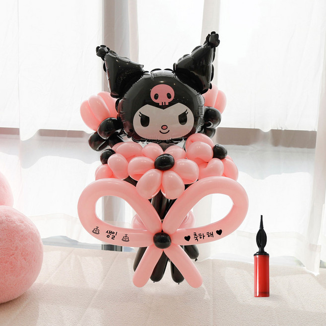 P&B UNITY 角色字母DIY花束魔法氣球組, 01 酷洛米 黑粉色, 1套