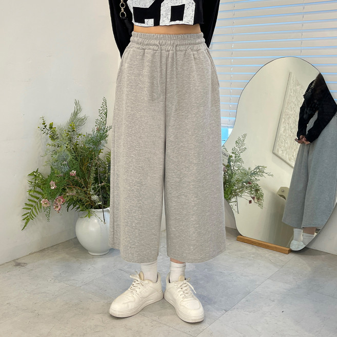 디아미뇽 여성용 레티븐 무지 버뮤다 스트링 8부 와이드 밴딩 팬츠