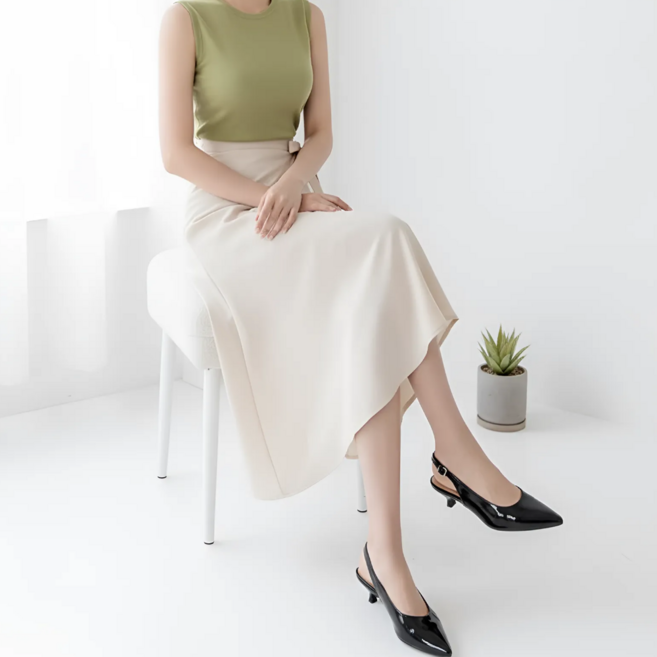 Goodif 女款高腰裹身裙 A字長版傘狀鬆緊腰修飾身形日常穿搭裙