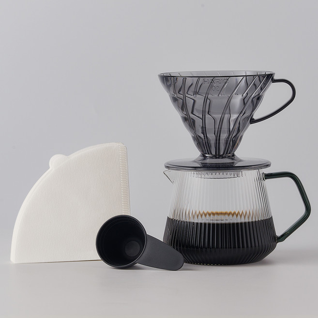 빈플러스 하리오 V60 플리츠 핸드드립 커피 세트, 600ml, 1개, 커피드리퍼 + 유리서버 + 여과지 + 스푼