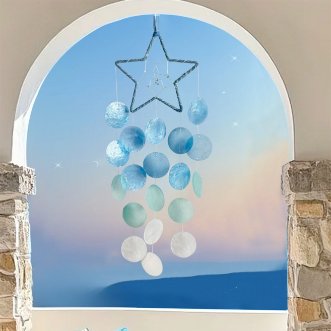 Miso-roun 捕夢網 星星貝殼 成品, 藍色