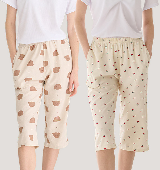 테라우드 여성용 냉감 요루면 일자 7부 파자마 바지 2종 세트