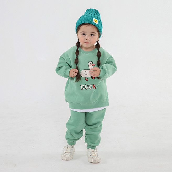 KIDSCOMO 兒童刷毛鴨子飛天上下衣套裝