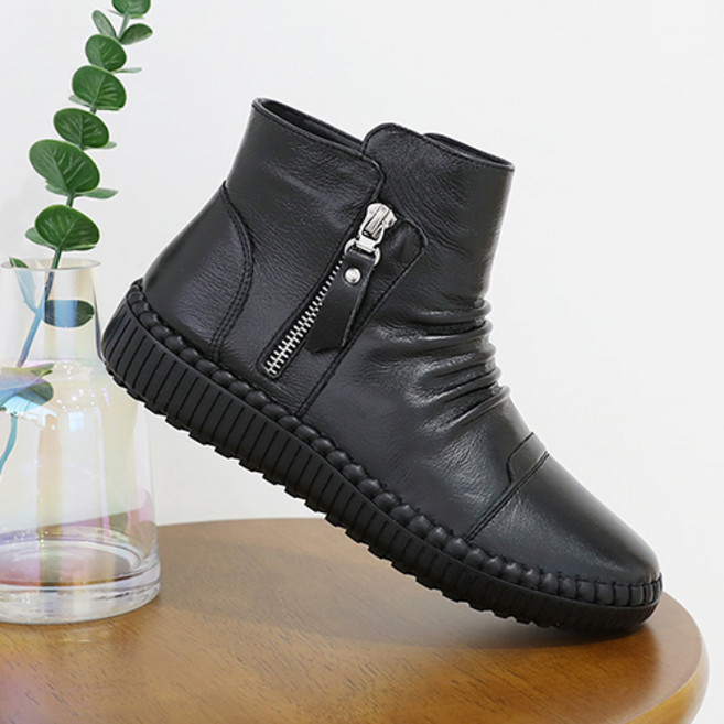 J SHOE 天然牛皮內刷毛洛可可踝靴