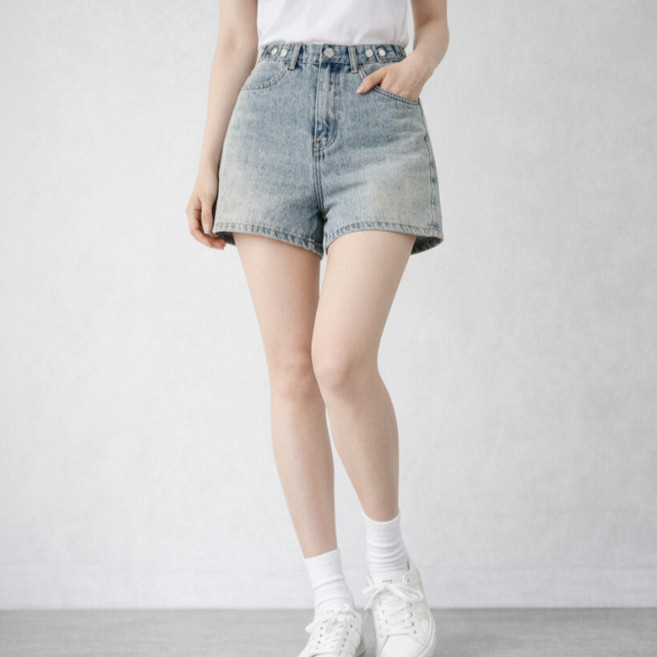라라온 여성용 숏/기본 기장 A라인 데님 버튼 청반바지 26TSP3978