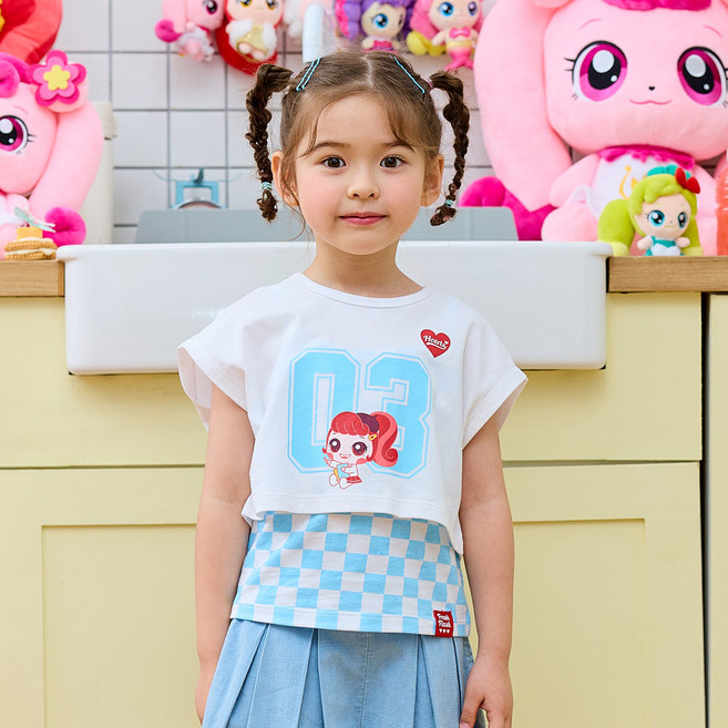 이모션캐슬 프리미에팜 여아용 캐치 티니핑 나나 프레피 크롭 티셔츠 + 나시 세트