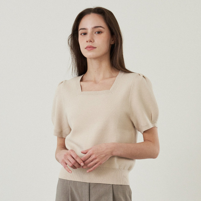 210에디트 여성용 스퀘어넥 퍼프 슬리브 니트 ZE2SW642