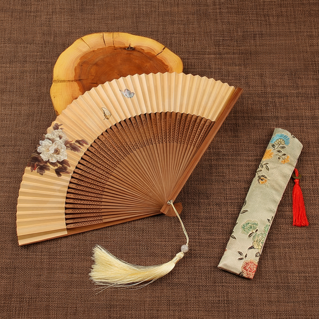 마켓피아 전통 디자인 액세서리 휴대용 접이식 부채, 모란, 1개