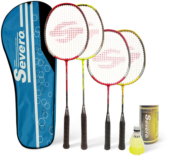 Severo Mat 3.0 家庭式4人羽球拍組+尼龍羽球2入, 1套, 單品