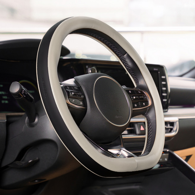 벤딕트 차량용 투톤 핸들커버 D형, 코튼베이지 블랙