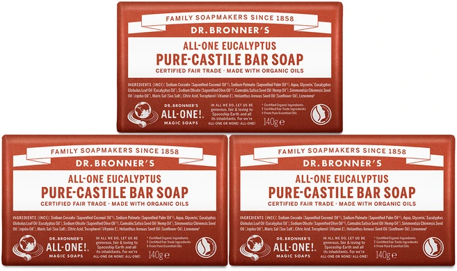 닥터브로너스 유칼립투스 퓨어 캐스틸 바 솝, 140g, 3개 - 쿠팡