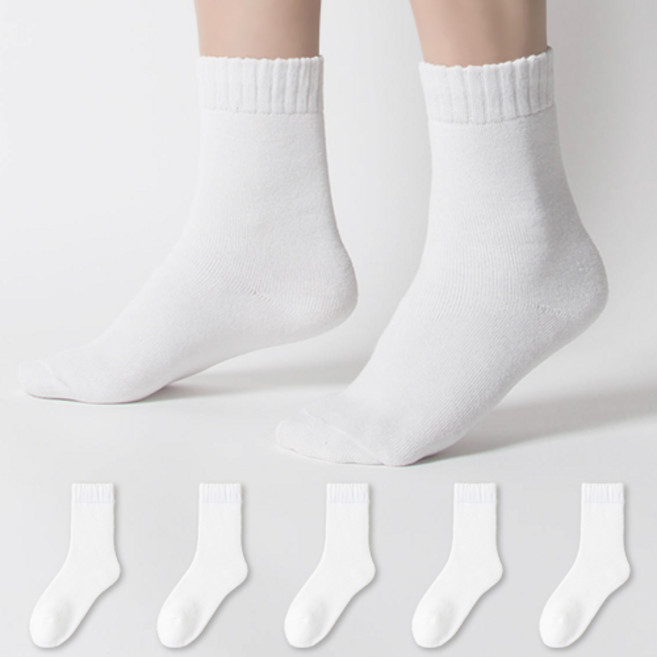 시너싹스 여성용 솔리드 통파일 방한 쿠션 양말 5켤레