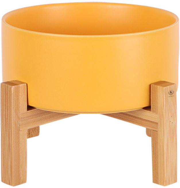 딩동펫 반려동물 모던 앤 마블 세라믹 식기 2단 1구 일반형 L, 옐로우, 1개