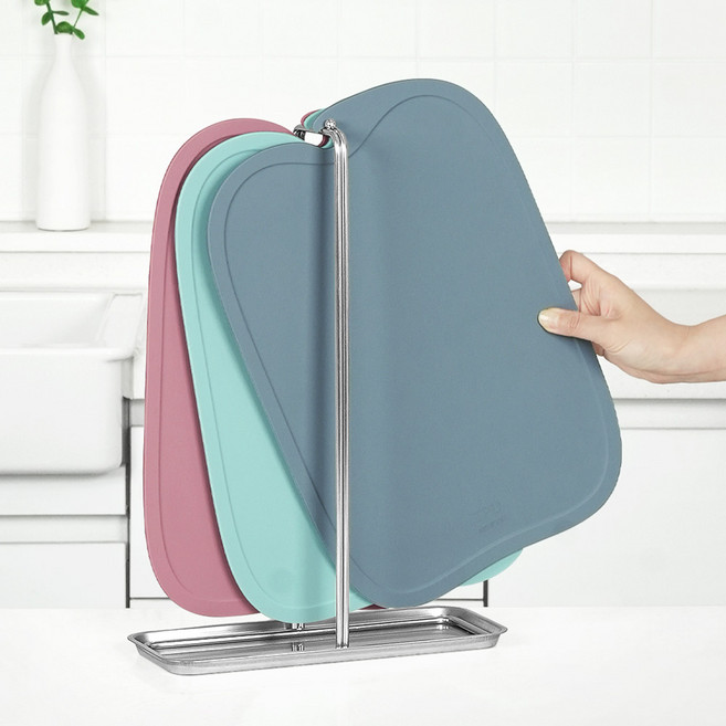 로긴 TPU 칼집 최소화 걸이형 도마세트, 1세트, 도마 3p + 스텐 거치대 + 쟁반