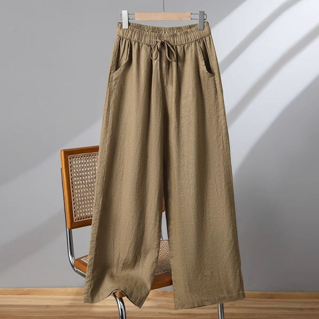 반야스토리 여성용 린넨 면 와이드 일자 밴딩 팬츠 SS107