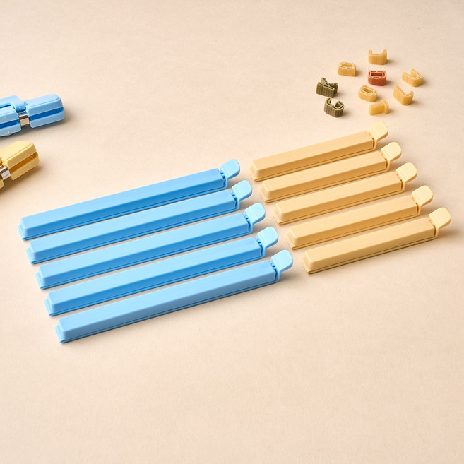 모던하우스 꽉 집어주는 봉지 집게 2종 x 5p 세트, 블루, 옐로우, 1세트