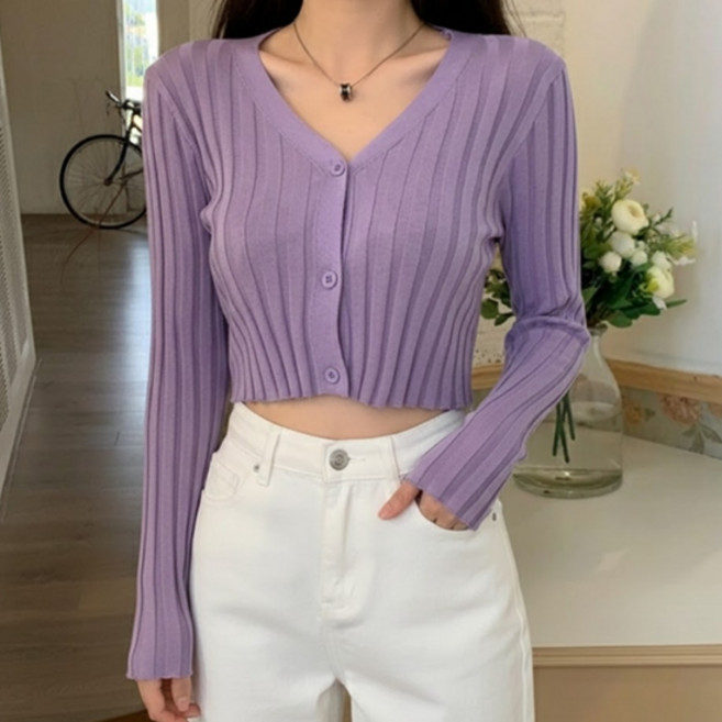 소니오 여성용 라인 디테일 크롭 가디건