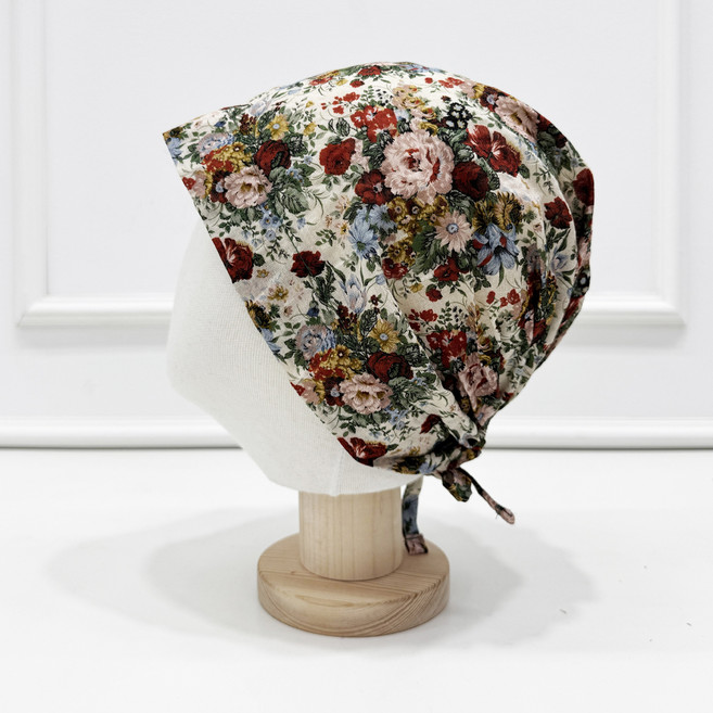 바른리빙 꽃무늬 면 주방 두건 모자 DK-09, 화이트, 1개