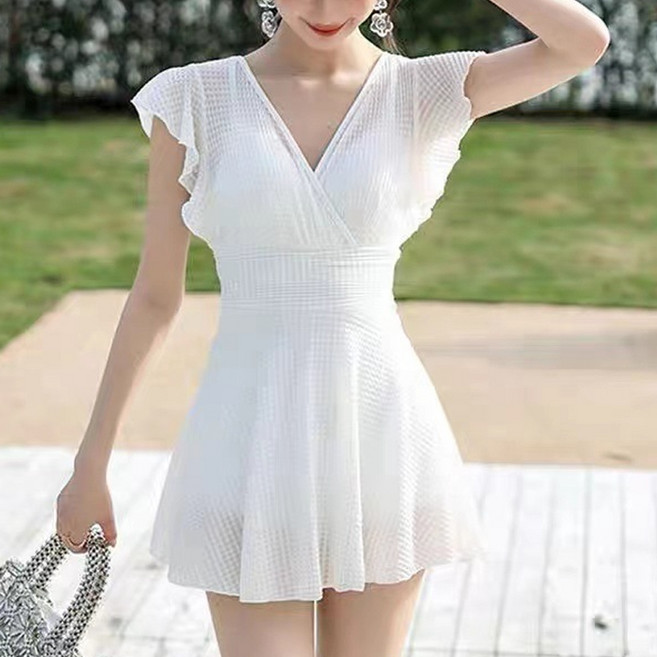 Elso 女款修飾身形大尺碼連身泳衣, 白色