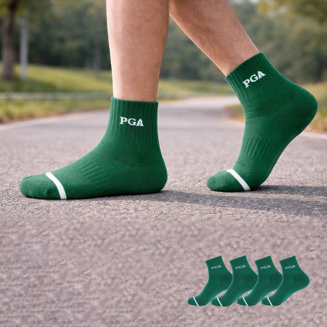 피지에이 2중쿠션 스포츠 골프 중목양말 4족 피지에이M-70, 그린, 4개
