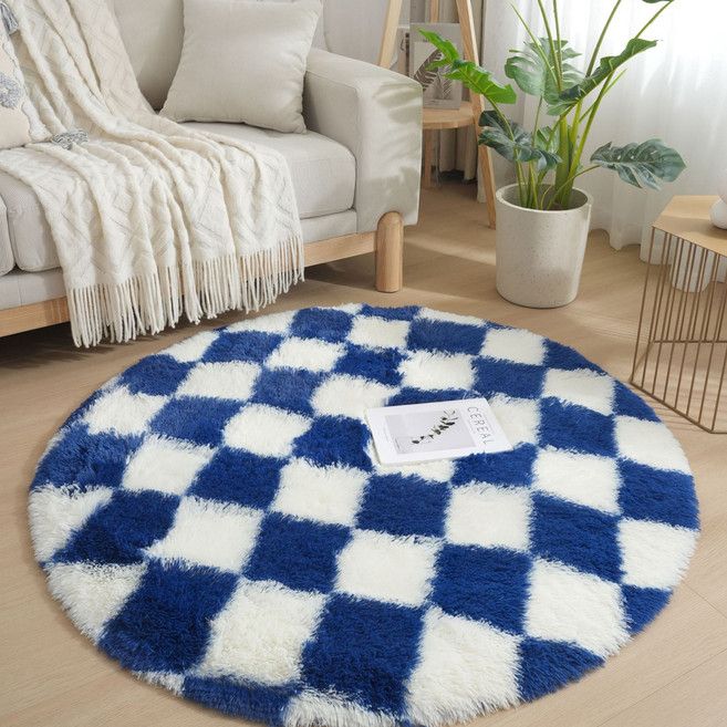 소유공간 체커보드 거실 원형 러그