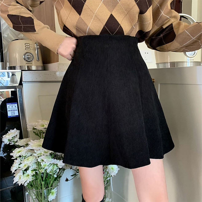 구디프 여성용 코듀로이 A라인 미니 하이웨스트 플레어 치마