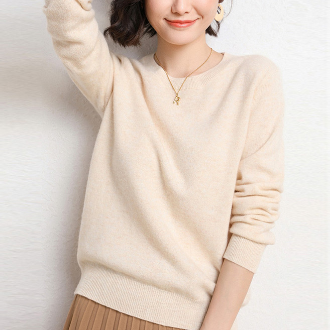 선빛 여성용 데일리 무지 캐주얼 베이직 에센디 라운드넥 니트