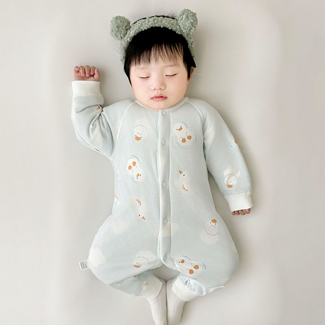 베베니즈 신생아용 순면프린팅 누빔 긴팔 우주복