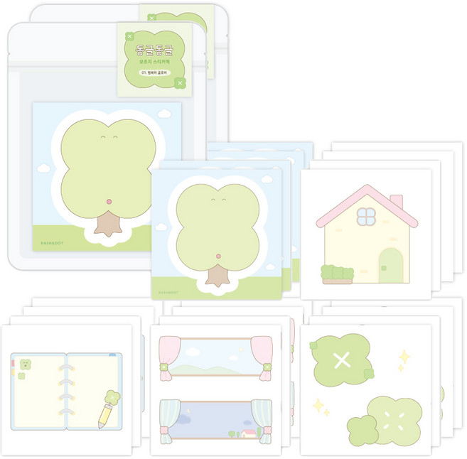 대시앤도트 동글동글 데코 모조지 스티커팩, 01 행복해 클로버, 2개