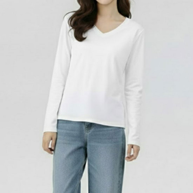 소니오 여성용 단색 브이넥 긴팔 티셔츠