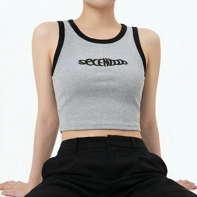 소니오 여성용 자수레터 크롭 민소매 나시