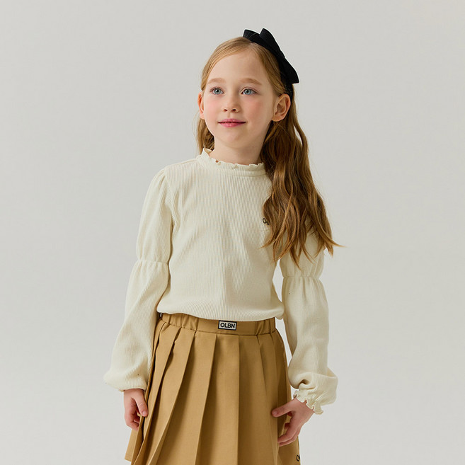올리반 여아용 볼륨 골지 반넥 티셔츠