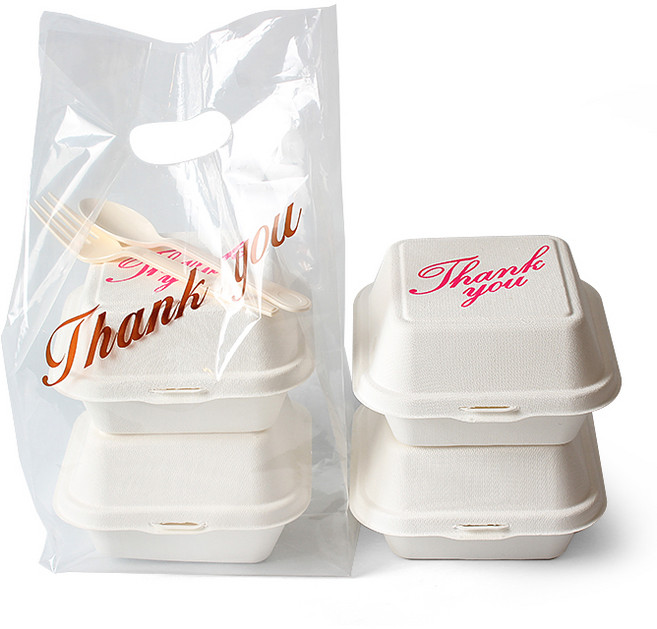 피크닉앤패키지 펄프도시락 핑크땡큐프린팅 20p + pe땡큐비닐백 20p + 스푼포크 크림색 20p 세트, 1개