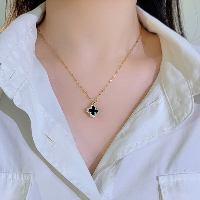 스타일플래닛 여성용 컷팅 체인 양면 네잎클로버 목걸이