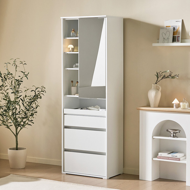 베이지메이트 모닝핏 슬림 입식 수납화장대 600 방문설치, 화이트