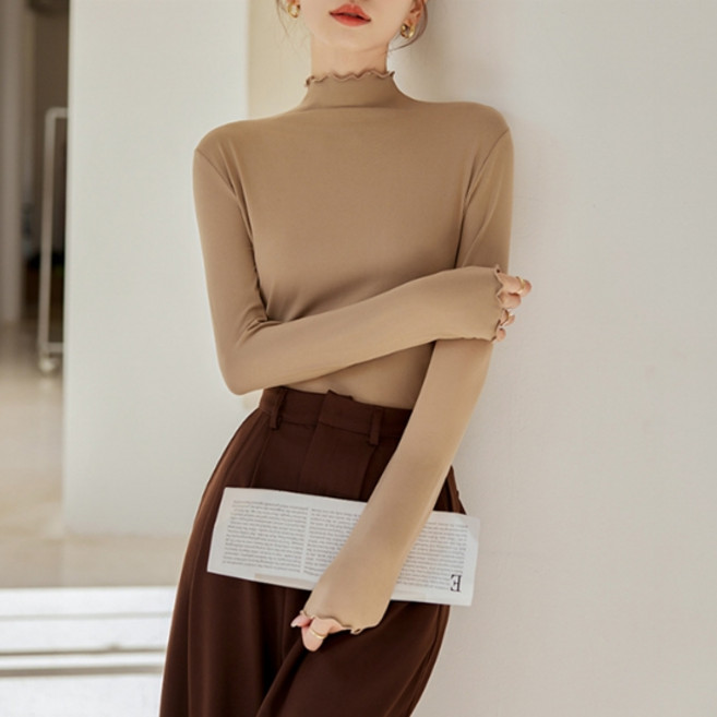 소니오 여성용 물결 반폴라 긴팔 티셔츠