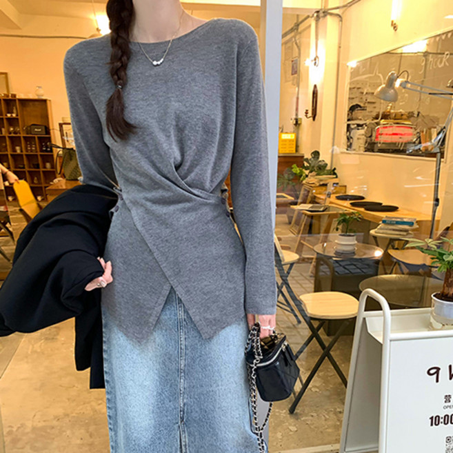 레몬소울 여성용 리퀴디 라운드 랩 니트 07980