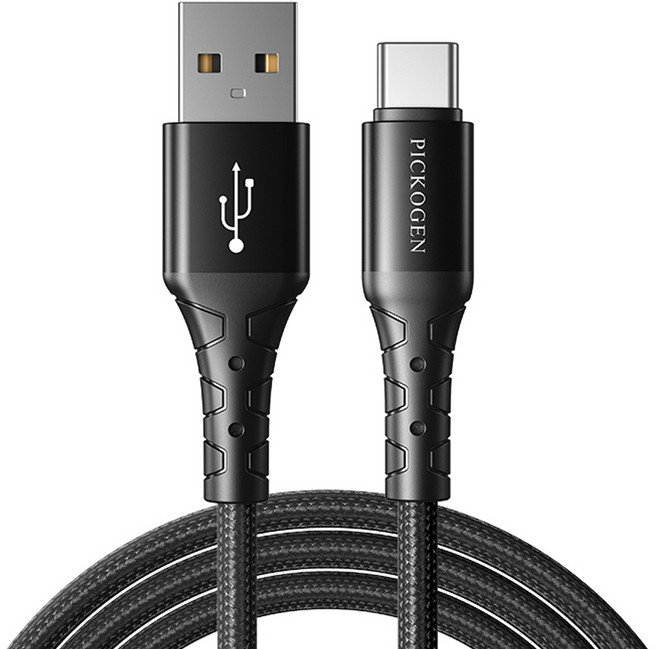 PICKOGEN 皮克全 FastFlex系列 USB-A-Type-C 快充線/充電傳輸編織線, 黑色, 1個, 200cm