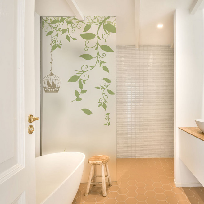 꾸밈 무점착 숲속의넝쿨 와이드 유리문 시트지 is413_m, D타입 오른쪽넝쿨