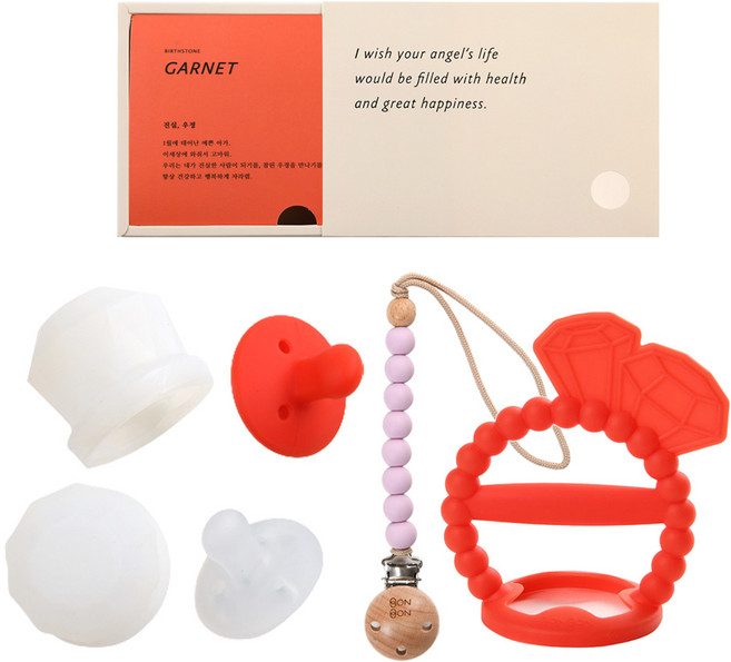데일리라이크 봉봉 탄생석 노리개 젖꼭지 치발기 세트, 1월 가넷, 2단계(4개월이상), 1세트