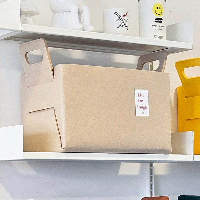 가쯔 접이식 펠트 수납 바구니, 베이지, 1개