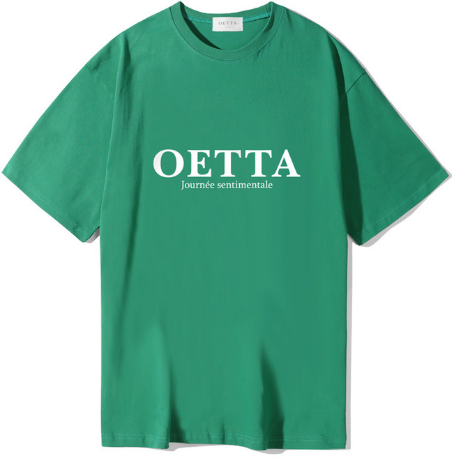 오에타 남성용 통기성 베이직 로고 코튼 오버사이즈드 롱 릴렉스 반팔티셔츠