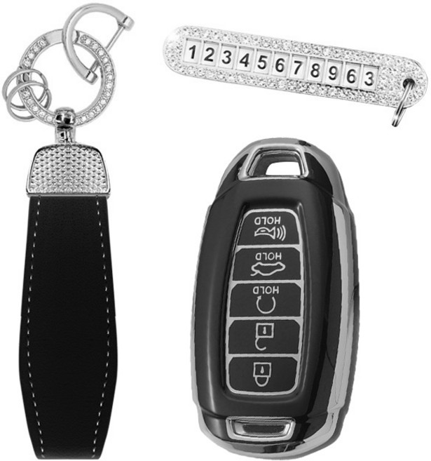 카템 엣지라인 풀커버 스마트키 케이스 세트, 블랙실버, 현대 H07