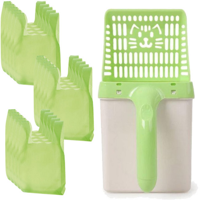 딩동펫 고양이 사각멀티 모래삽 세트, 그린, 1개