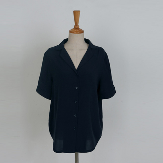 비스코스 브이넥 카라 반팔 블라우스