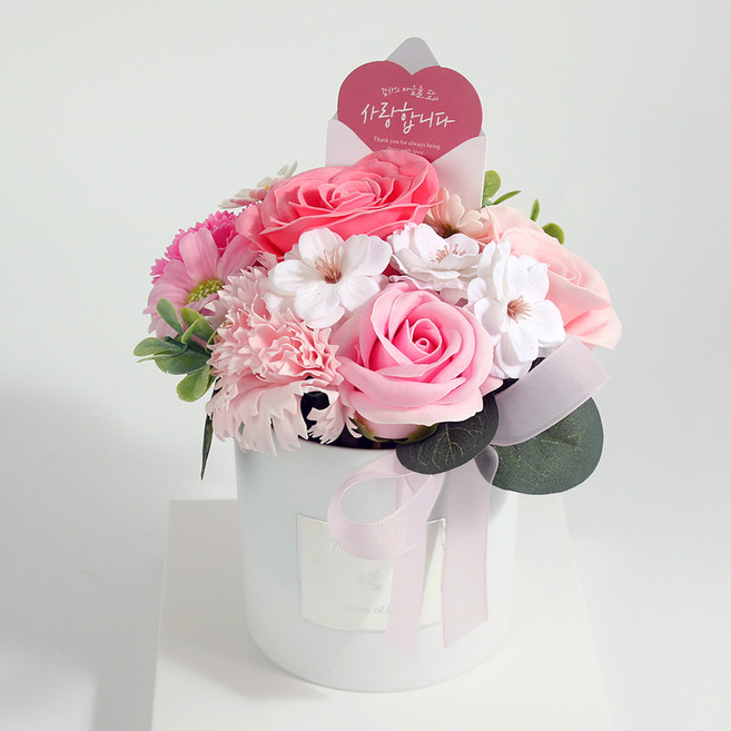 메종드플로레 조화 어버이날 스승의날 카네이션 비누꽃 돈 용돈박스 화분형 꽃다발, 로즈핑크, 1개